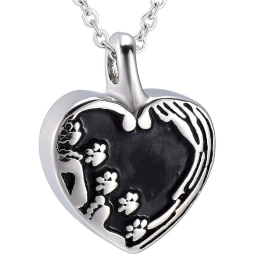 IJD9696 Trendy Heart Shape Footprint Paw Prints Ashes Holder Urn Cremation Pendant Memorial Necklace Funeral Keepsake Jewelry