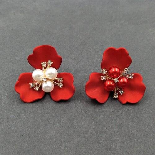 10 PCS 38.5x36mm Resin Imitation Shell Imitation Pearl Red Flowers Connectors Hair Accessories DIY Jewelry Findings