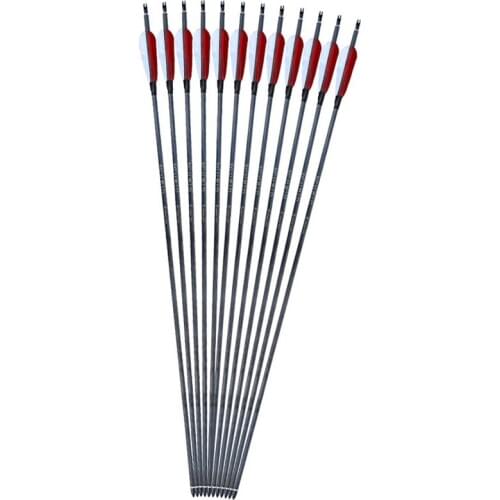 12pcs/lot Carbon Arrows For Bow 32.6" 83cm OD 7.6mm Carbon Arrow Spine 400 With Quiver Arrowhead For Tradition American Hunting