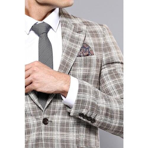 Checked Brown Slim-Fit Blazer Wessi