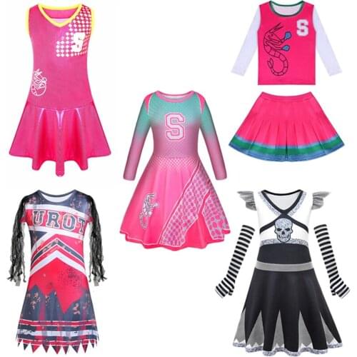 Halloween Zombie Cheerleader Cosplay Costume Addison Outfits Girls Skeleton Horror Dress Camisole with Mini Pleated Dresses