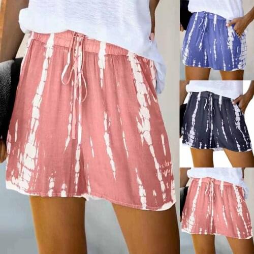 Fashion Womens Summer Shorts Vintage Elastic Waist Soft Printed Shorts Pockets Casual Pajama Shorts Sweatpants Women#G30