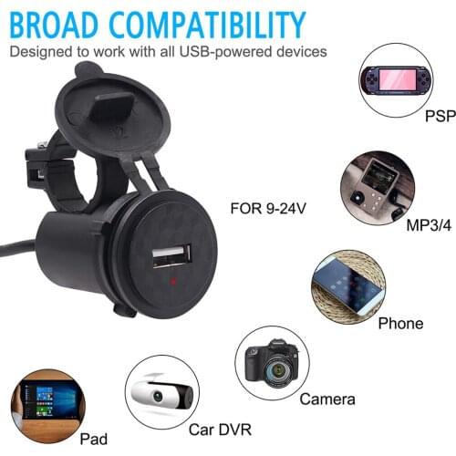 Motorcycle USB Adapter Motorbike Handlebar Mirror Mounted USB Charging Adapter Motorbike Waterproof Phone Charger