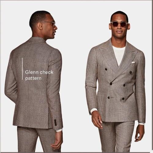 Men Check Tuxedos Custom Made Peaked Lapel Double Breasted Plaid Blazer Party Wedding Groomsmen Business Jacket 2 Pieces