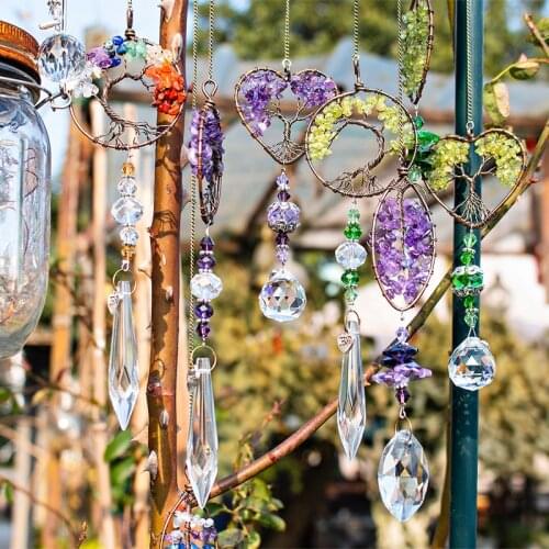 H&D Set of 3 Tree of Life Healing Chakra Crystal Hanging Suncatcher Decoration Rainbow Maker For Window Ornament Souvenir Gift