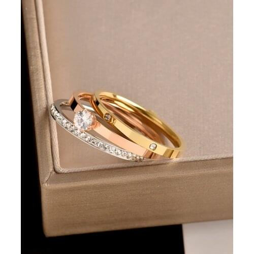 Stainless steel no fade three-piece ring set lady cold wind INS niche design light luxury luxury temperament tail ring
