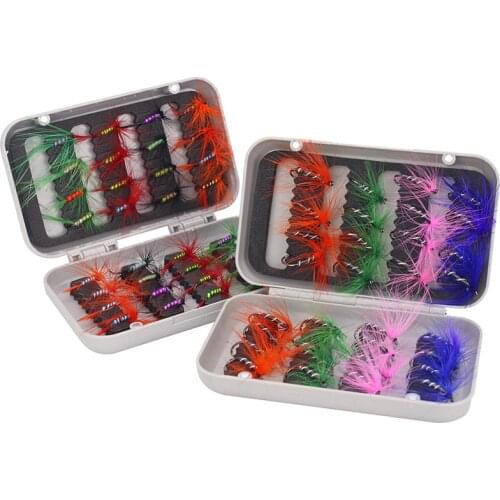 32pcs fly-fly hook set insect bait water surface for fishing with five-color feather flying rope and fly-line fishing bait fish