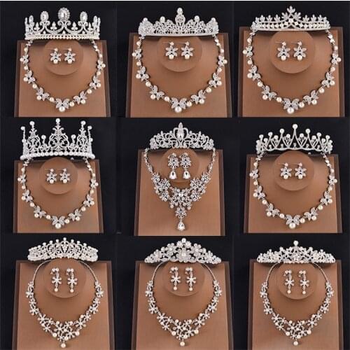Crystal Headpiece Headband Bridal Jewelry Sets Tiaras and Crowns Pearl Wedding Necklace and Earrings Set Women Hair Accessories