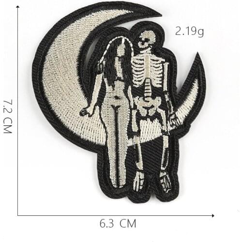 HORROR Punk Skull Moon Love Badge Iron On Patch Clothing Accessories Fabric Stickers Embroidery Day Of The Dead Halloween