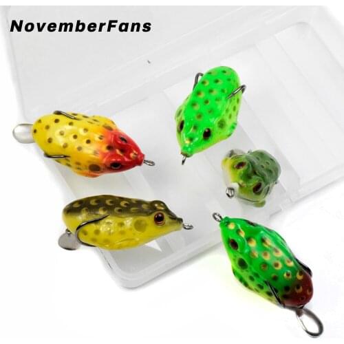 NovemberFans 5pcs/box 5.5cm 12g Frog Lure Soft Bait Fishing Lure with Fish Hook Metal Blade Topwater Frog Artificial 3D Eyes
