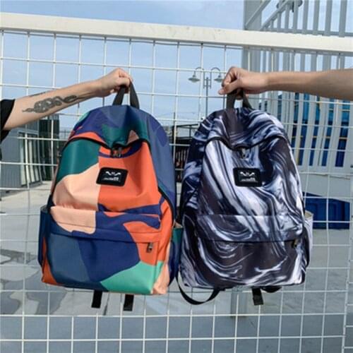 2021 new Korean version of the high school print backpack fashion all-match student school bag simple marbled backpack mochila