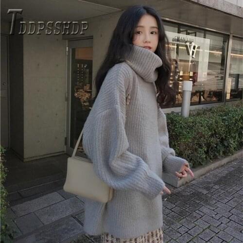 2019 Autumn Lazy Style Women Sweater Korean Loose Turtleneck Thick Korean Female Sweater