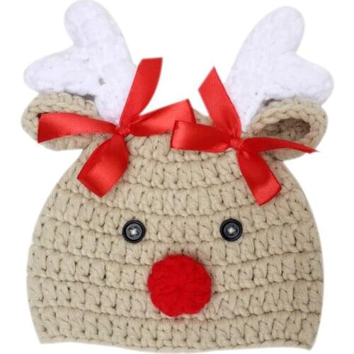 Autumn Fall Cute Hats Lovely Christmas Elk Shape Baby Hat Winter Warm Crochet Knit Toddler Hat Newborn Photography Prop