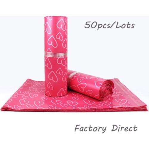 50Pcs/Lot Courier Bags Frosted Pink Heart Pattern Self-Seal Adhesive Bag Matte Material Envelope Mailer Postal Mailing Bags