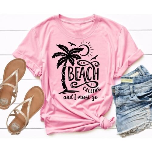 The beach is calling and I must go t shirt camiseta rosa feminina women fashion unisex graphic quote vintage goth grunge tee top