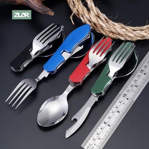 Portable Multi Tool Cutlery Multitool Flatware Utensil Bottle Can Opener Fold Spork Forks Tableware Picnic Camp Spoon Knife