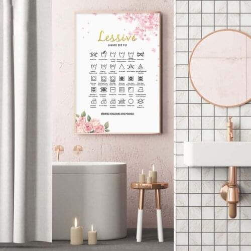 French Laundry Symbols Guide Fold Dry Wash Posters Canvas Painting Wall Art Print Pictures for Laundry Room Modern Home Decor