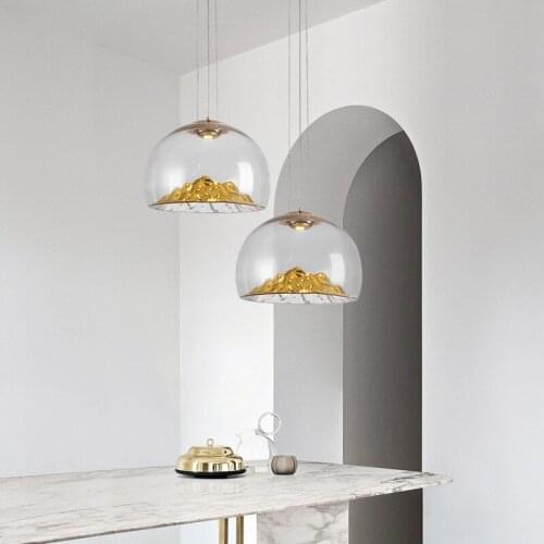 Modern Glass Lampshade Gold Silver Mountain shape Pendant Lamp Luxury Round Glass Hanging Light Home Lighting Kitchen light