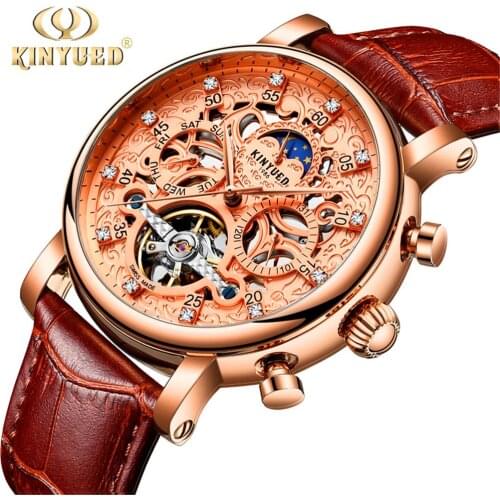 KINYUED Luminous Fashion Mechanical Fully Automatic Multifunctional Mens Tourbillon Automatic Hollow Waterproof Watch Men J026