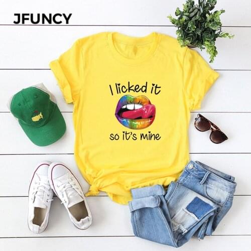 JFUNCY Exaggerated Print 100%Cotton Summer T Shirt Women Short Sleeve T-shirt Female Tees Plus Size Casual Lady Basic Tops