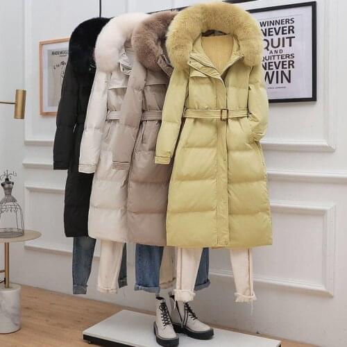 Woman Jacket Parkas Coat Winter Down Cotton Jacket Overknee Long Big Fur Collar Loose Cotton Coat Womens Coat Veste Femme