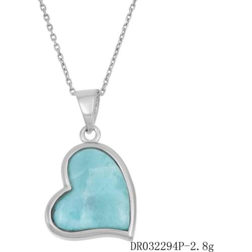 Beautiful Natural Dominica Larimar 925 Sterling Silver Larimar Heart Pendant Necklace Womens Jewelry For Gift
