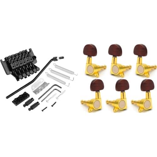 1 Set Electric Guitar Double Tremolo Bridge for Lic Ibanez with Guitar Locked String Tuners Tuning Peg Button(3L+3R)