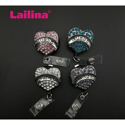 10pcs/lot Four colors Nurse Heart Retractable Badge Reel Heart Nurse Medical Badge Holder