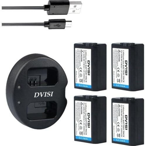 4pc NP-FW50 NP FW50 Rechargeable Camera Battery+USB Dual Charger for Sony NEX-5 NEX-5A NEX-5C NEX-5DB NEX-5HB NEX-5K Alpha 7R II