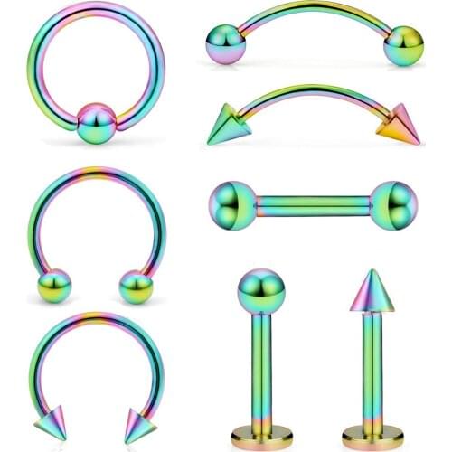 8PCS/style Steel Ear Stud Segment Rings Nose Hoop Ear Septum Helix Piercings Cartilage Lip Captive Tongue Piercings Sexy Jewelry