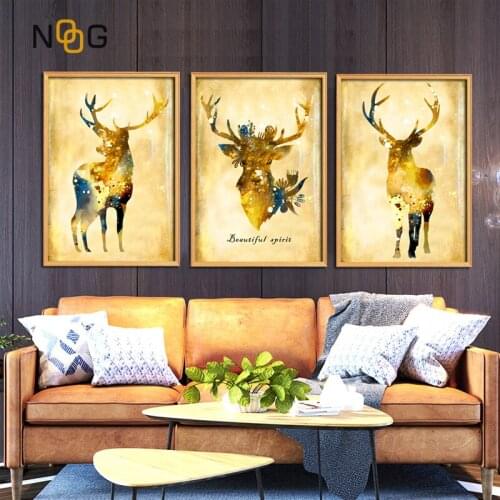 NOOG Abstract Watercolor Deer Flower Nordic Canvas Painting Art Print Poster Picture Wall Paintings Children Bedroom Home Decor