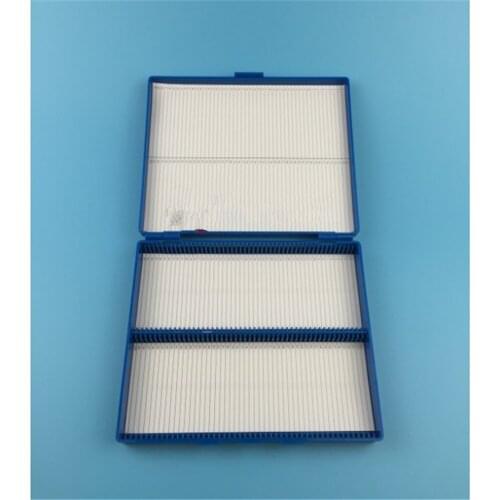 White Green Blue Yellow Plastic Rectangle Shape 100 Slides Microscope Box 20cm x 17cm x 3cm