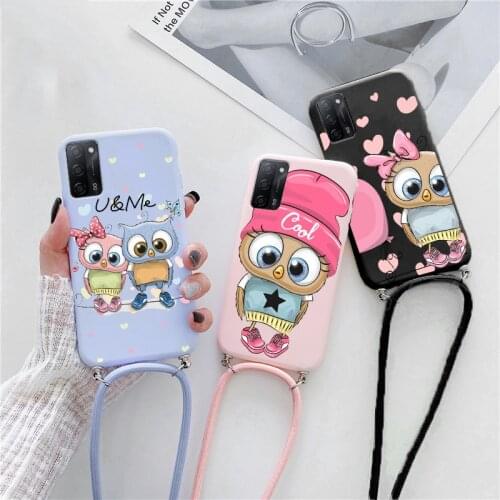 For Samsung Galaxy Quantum 2 Note 20 S21 S20 FE S30 Ultra 10 9 Pro Note 10 Lite S10 S8 S9 Plus Owl Strap Necklace Lanyard Cases