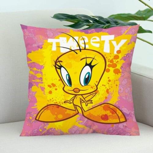 Tweety Bird Pillow Cover Bedroom Home Office Decorative Pillowcase Square Zipper Pillow Cases Satin Soft