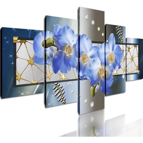 Diy 5D Diamond Home Decoration Embroidery 5 Pcs Painting Butterfly Orchid Picture Flower Cross Stitch Full Round Drill Gift Wall