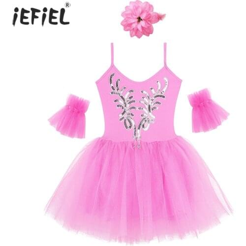 Elegant Girls Ballet Dress Cute Mesh Sequins Applique Flower Girl Dresses Summer Performance Dance Sleeveless Kids Tutu Dress
