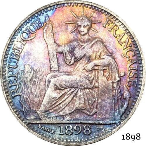 France French Indochina 1898 Barre 10 Cent Centimes Piastre Copy Coin Cupronickel Silver Plated Republica Francaise Replica