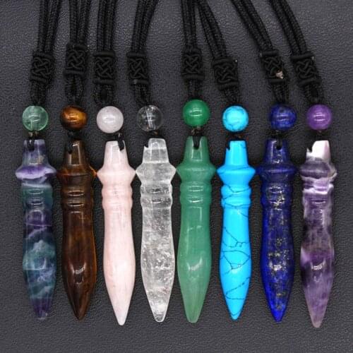 KFT Natural Gems Healing Crystal Quartz Reiki Pendulum Pharaoh Scepters Amulet Stone Pendant Necklace For Women Men