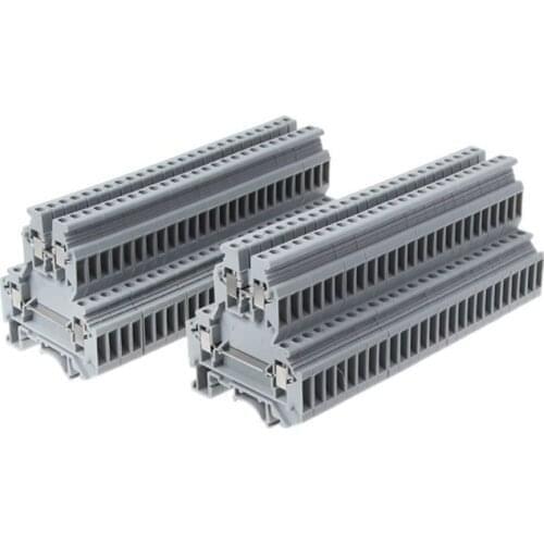 50 Pcs UKK3 DIN Rail Double Level Dual Row Terminal Block 500V 25A 28-12AWG Gray for wires connecting of home appliances