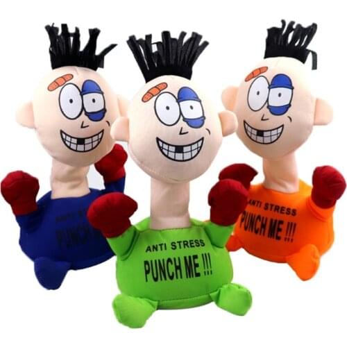 5.12x3.15x9.06inches Short Stuffed Plush Doll Children Vent Screaming Toys Electric Punch Me Villain, Bule/Orange/Green 69HE