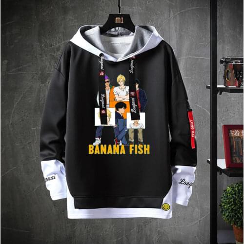 Anime Banana fish Hooded Costume Teenagers Cartoon Hoodie Unisex men Casual Fake Two-Piece Sweatshirt jacket coat