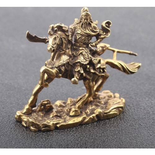 Brass Riding Guan Gong Desk Decoration Bronze God of Wealth Guan Erye Buddha Statue Copper Office Buddhism Mininature Figurines