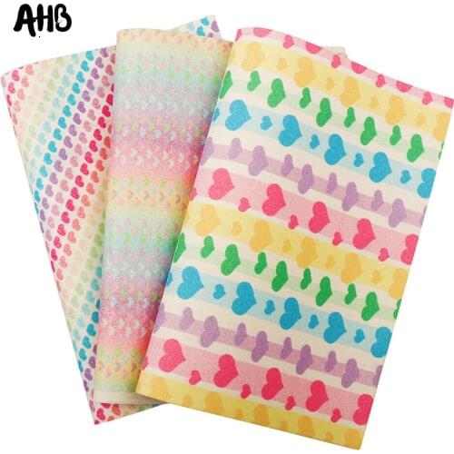 AHB Suede Leather Fabric Vinyl Synthetic Leather Sheets Love Heart Printed Fabric For Bow Faux Leather Sheets In Crafts 22*30cm