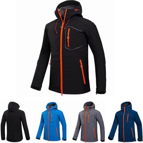 Men Soft Shell Hiking Jacket Waterproof Ski Jackets Windproof Outdoor Sports Thermal Hooded Outerwear Coat For Climbing Camping