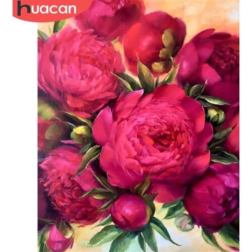 HUACAN Painting By Numbers Peony Acrylic DIY Frame On Canvas Wall Art Picture By Numbers Flower For Living Room