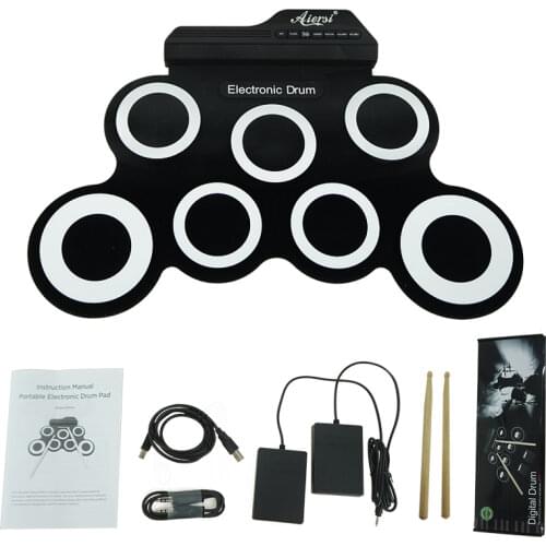 Electronic Drum Digital USB MIDI 7 Pads Roll Up Set Silicone Electric Drum Pad Kit With DrumSticks Sustain Pedal