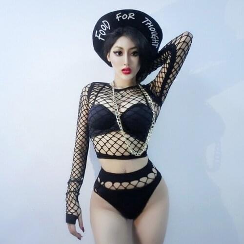 New pole dancing clothes women Hollow out long sleeve wear Bar DS new gogo show singer danger stage performance outfit YB1114