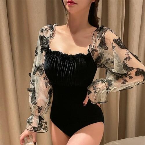 2021 New Sexy One Piece Swimsuit Push Up Swimwear Women Monokini Long Sleeves Swim Suit Bathing Suit Women Summer Beach Wear