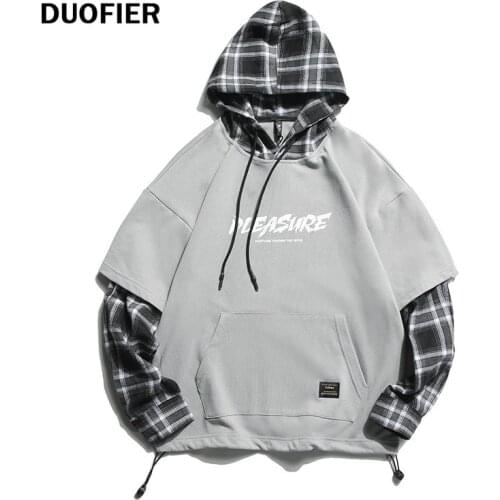 2021 New Autumn Spring Mens Grey Black Patchwork Hoodies Men Sweatshirts Hiphop Punk Streetwear Mens Casual Pullover Hood Male