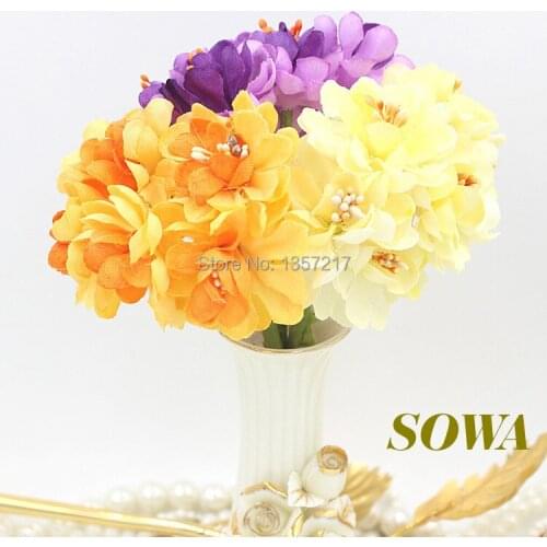 New 300pcs/lot 3.5-4cm Head Multicolor Mulberry Fabric Flower Bouquet/Wire Stem/ Wedding Scrapbooking Artificial Apple Flowers